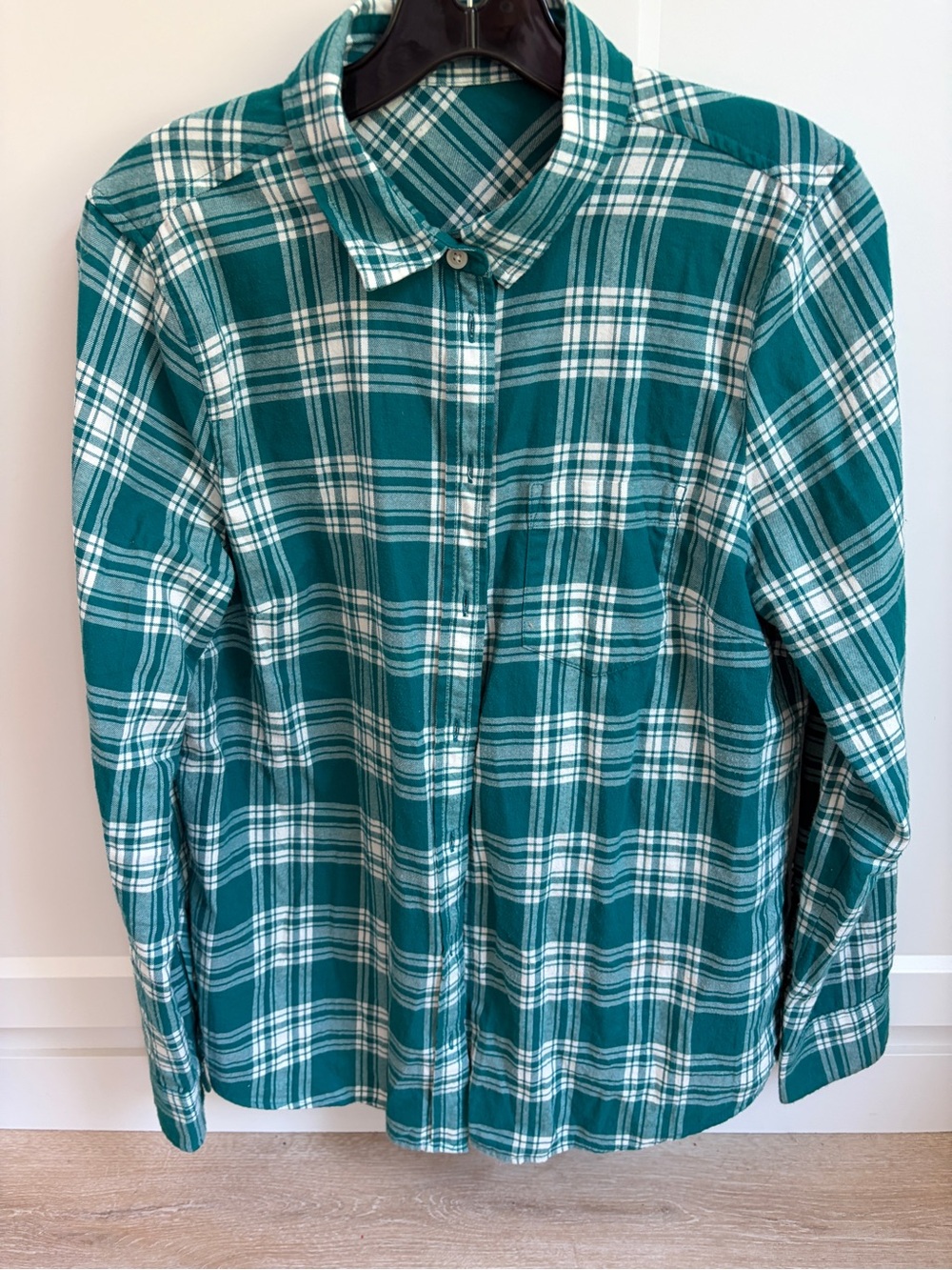J.Crew teal ivory plaid Flannel Button-Up Shirt 100% cotton